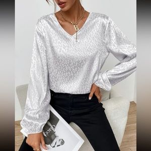 Sold! Satin Bishop Sleeve V-neck Blouse